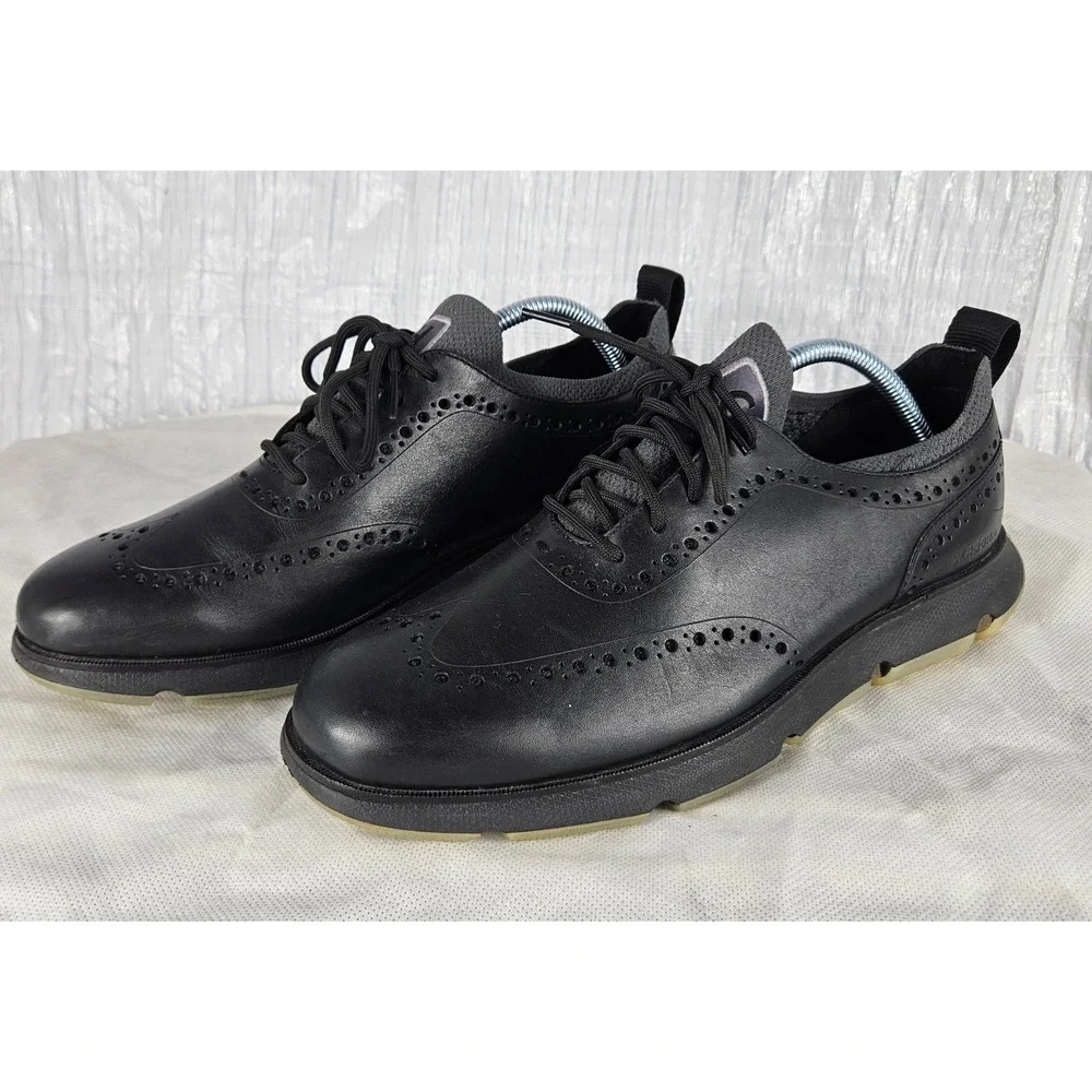 Cole Haan 4.ZERØGRAND Men's 9.5 Wingtip Oxford Black Leather Loafer Shoes C33452